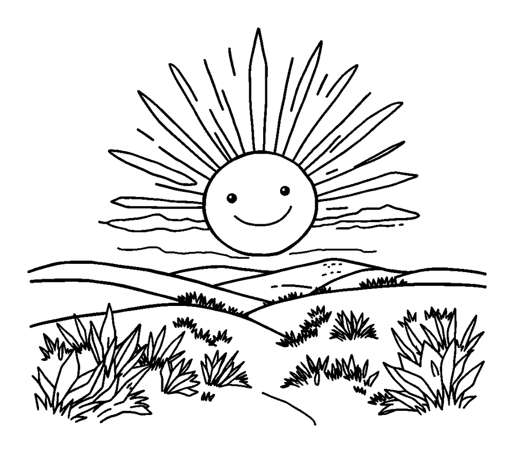 Sunrise colouring page — free printable for teens