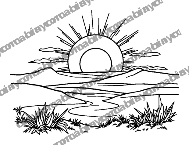 Sunrise colouring page — free printable for teens
