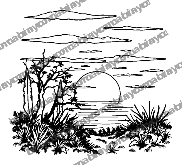 Sunset Calm colouring page — free printable for teens