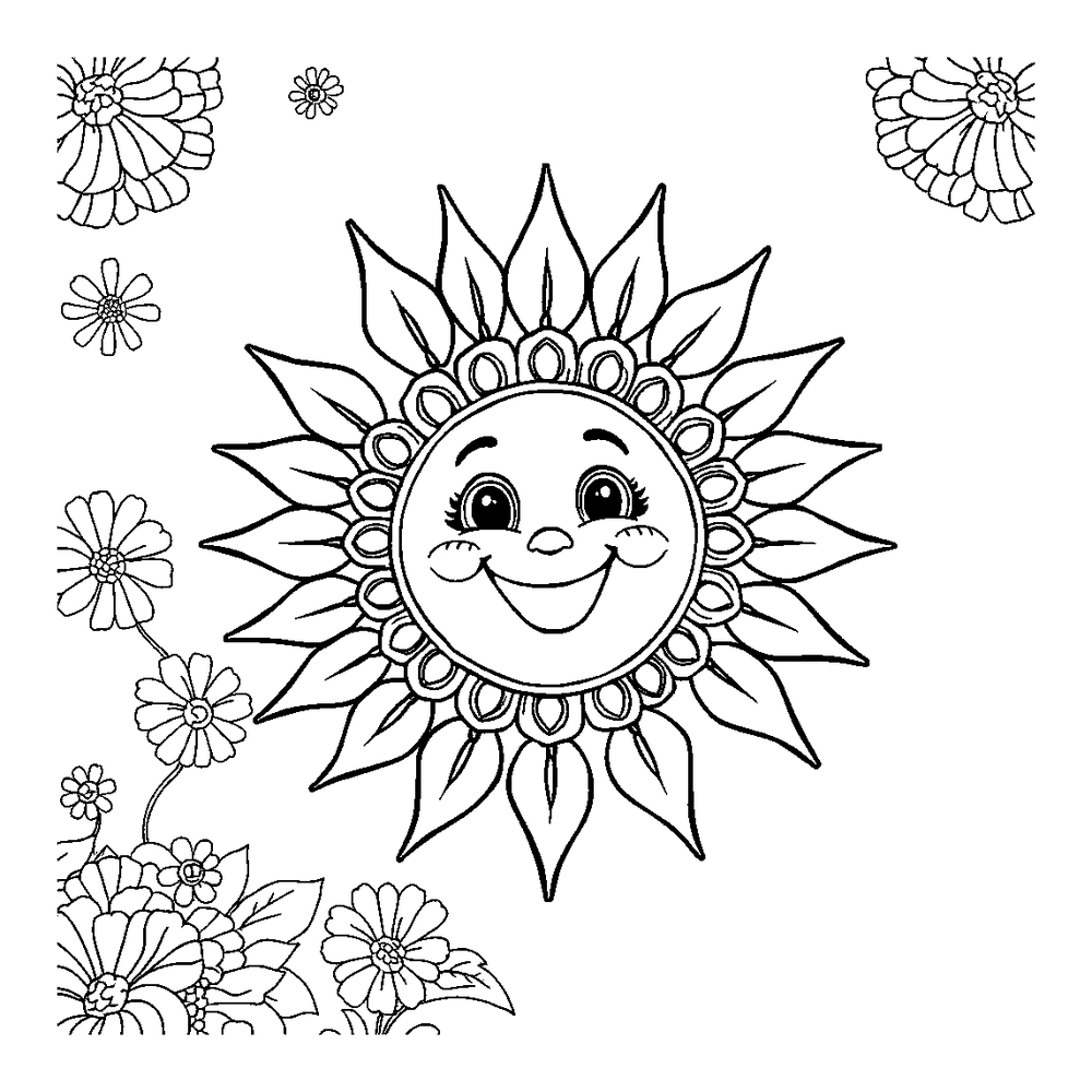 Sunshine colouring page — free printable for adults