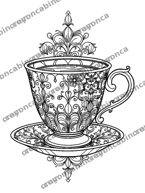 Tea Cup Calm colouring page — free printable for adults