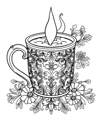 Warm Mug Colouring Page (Adults, Intricate)