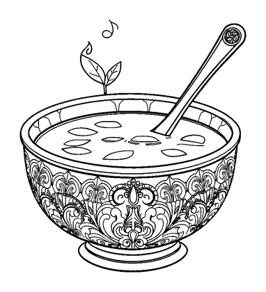 Warm Soup Bowl Colouring Page (Adults, Intricate)
