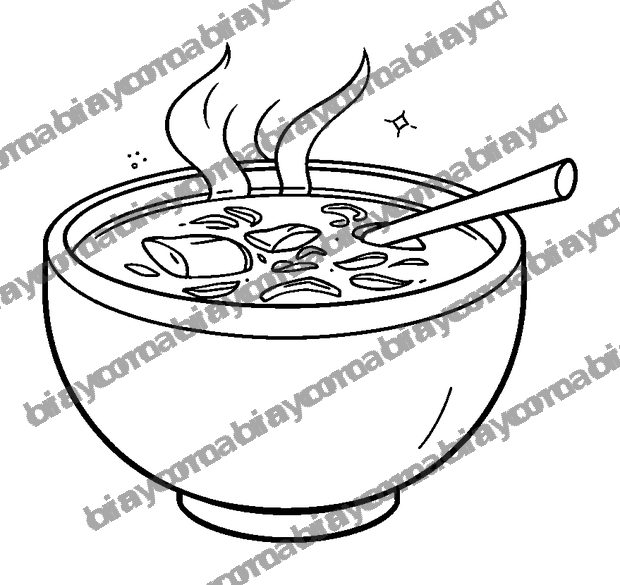 Warm Soup Bowl colouring page — free printable for teens