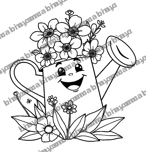 Watering Can Flowers colouring page — free printable for adults