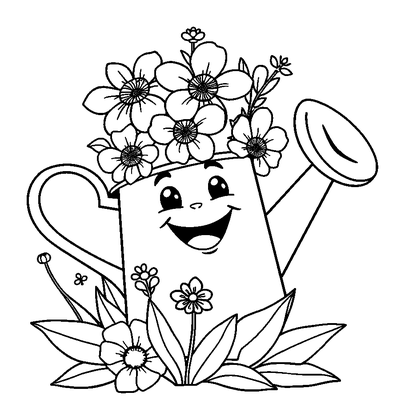 Watering Can Flowers Colouring Page (Adults, Standard)