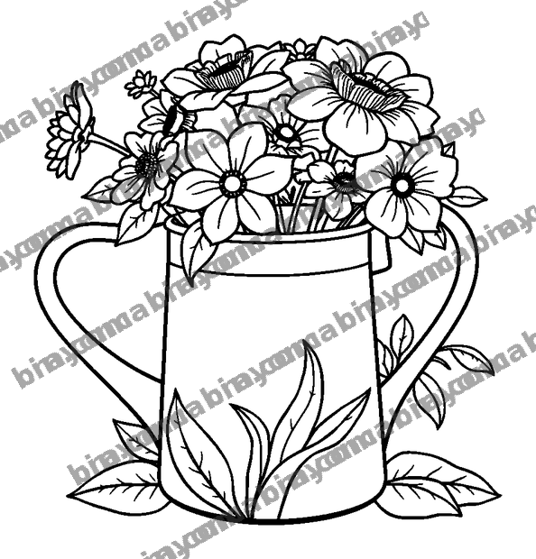 Watering Can Flowers colouring page — free printable for adults