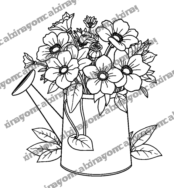 Watering Can Flowers colouring page — free printable for teens
