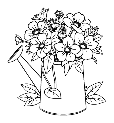Watering Can Flowers Colouring Page (Teens, Standard)